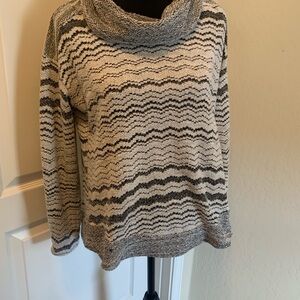 Christoper & Banks Cozy Black, Gray and White Striped Cowl Neck Sweater SZ LG